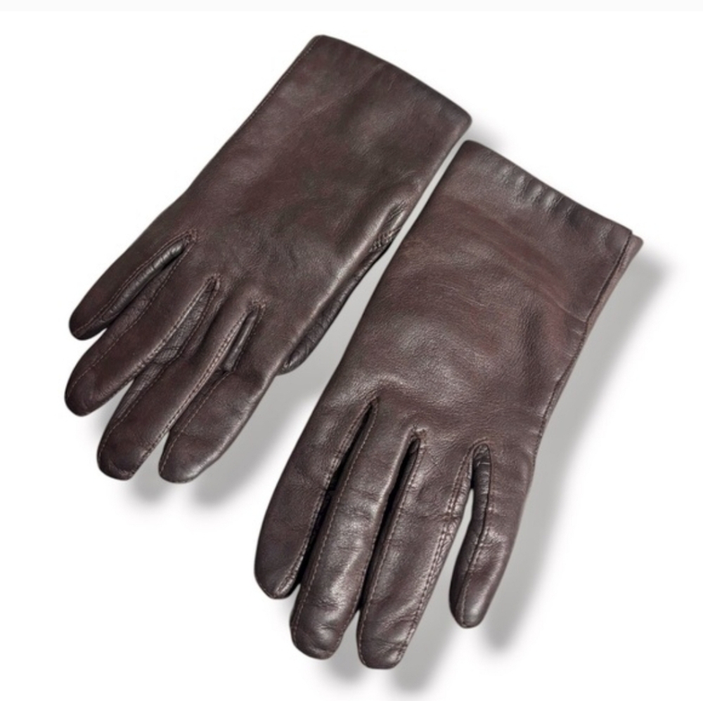 VINTAGE Dark Brown Leather Winter Gloves Lined